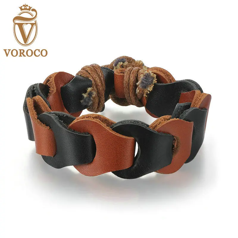 Fashion Black Brown Leather Bracelet Adjustable Unisex Chain Link Bracelets Lover Birthday 0334-2 1