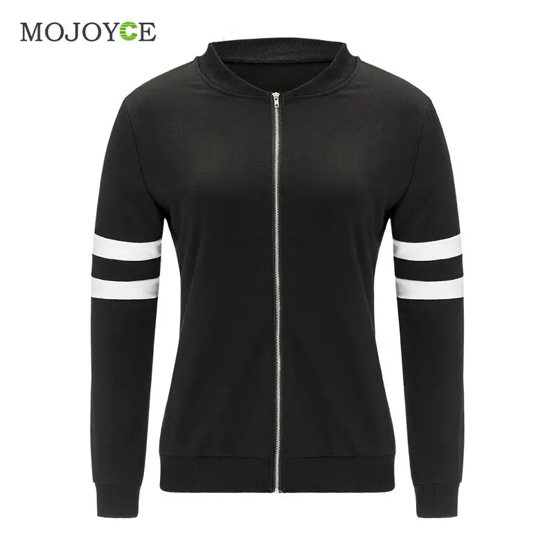 Fashion Black White Bomber Jacket Women Zip Up Biker Jacket Casual Interloop Long Sleeves Women Jacket Coat Jaqueta Feminina 1