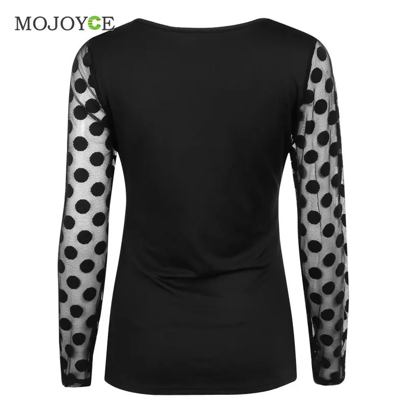 Fashion Blusa Women Blouses Long Sleeve Polka Dot Lace Inset Top Shirt Women Blusas Vintage Women Tops Blusas Y Camisas Mujer 4