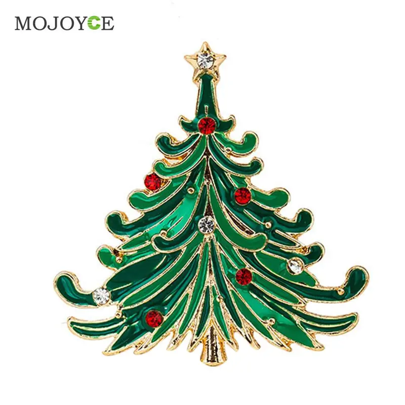Fashion Brooch Enamel Rhinestone Crystal Christmas Tree Flower Pin Holiday Party Christmas Trees Gift Rhinestone Brooch Pins 1