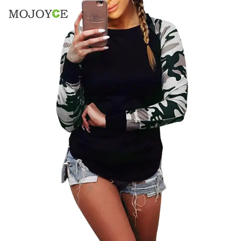 Fashion Camouflage Long Sleeve T Shirt Women Crew Neck Wpmen Tops Milk Fabric Tee Shirt Tops T-Shirt Blusa Plus Size 1