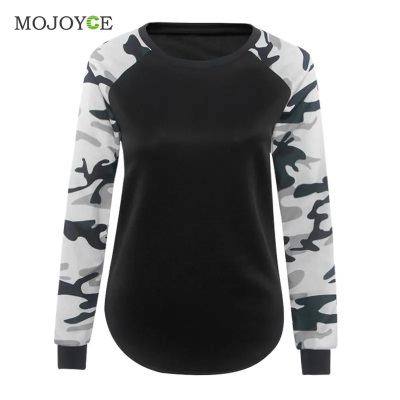 Fashion Camouflage Long Sleeve T Shirt Women Crew Neck Wpmen Tops Milk Fabric Tee Shirt Tops T-Shirt Blusa Plus Size 2