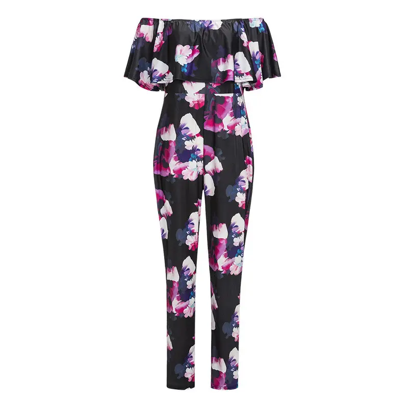 Fashion Clubwear Playsuit Bodycon Party Jumpsuit&Romper Trousers Plus Size3d Flores Print Off Shoulder Ruffles Women Jumpsuit 1