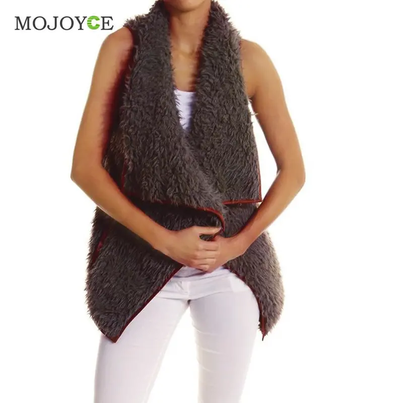 Fashion Collar Jacket Women Lamb Wool Outerwear Irregular Vest Artificial Wool Vest For Plus Size 4