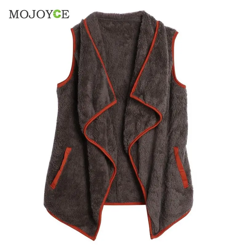 Fashion Collar Jacket Women Lamb Wool Outerwear Irregular Vest Artificial Wool Vest For Plus Size 5