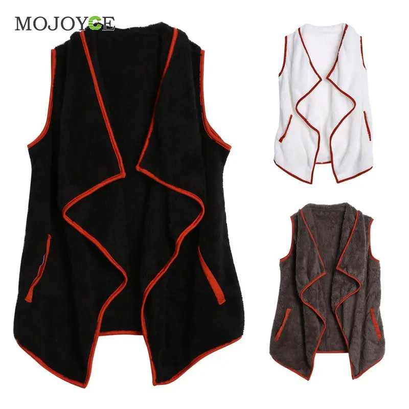 Fashion Collar Jacket Women Lamb Wool Outerwear Irregular Vest Artificial Wool Vest For Plus Size 5