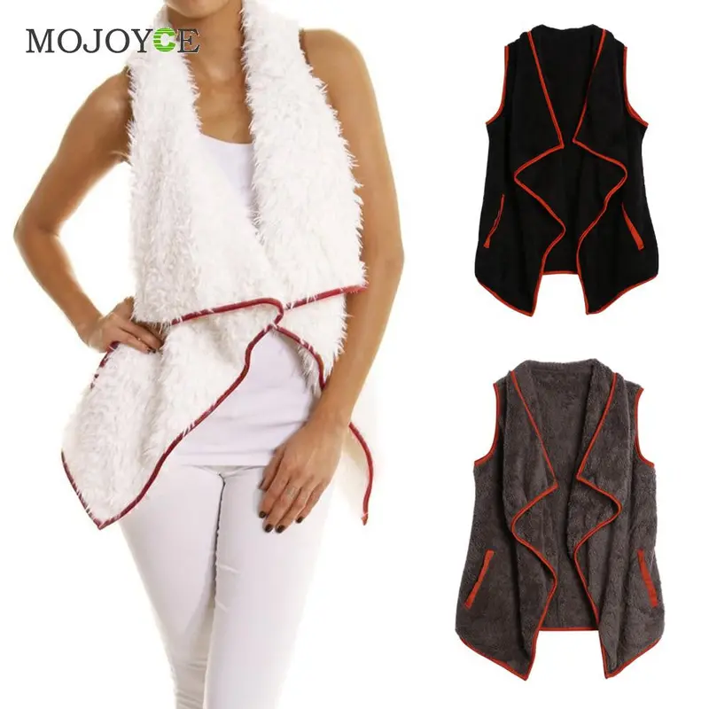 Fashion Collar Jacket Women Lamb Wool Outerwear Irregular Vest Artificial Wool Vest For Plus Size 6