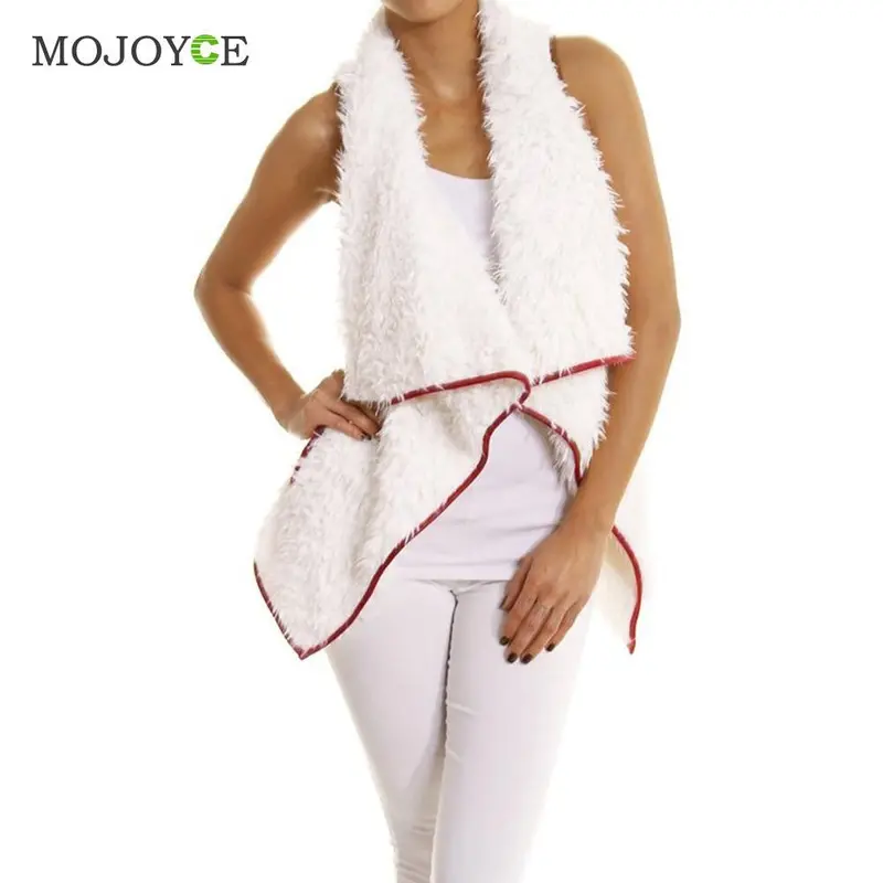 Fashion Collar Jacket Women Lamb Wool Outerwear Irregular Vest Artificial Wool Vest For Plus Size 7