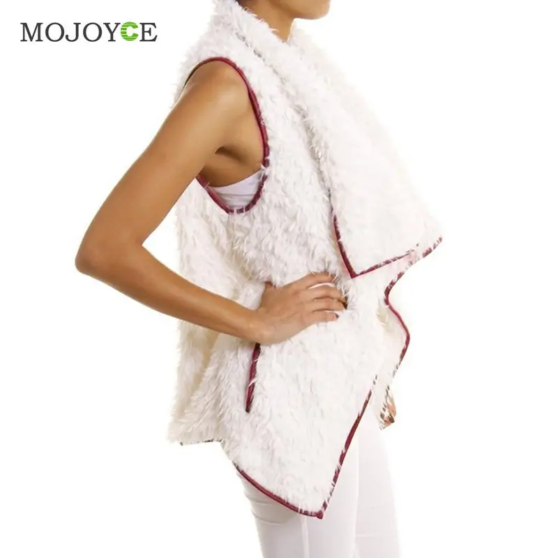 Fashion Collar Jacket Women Lamb Wool Outerwear Irregular Vest Artificial Wool Vest For Plus Size 8