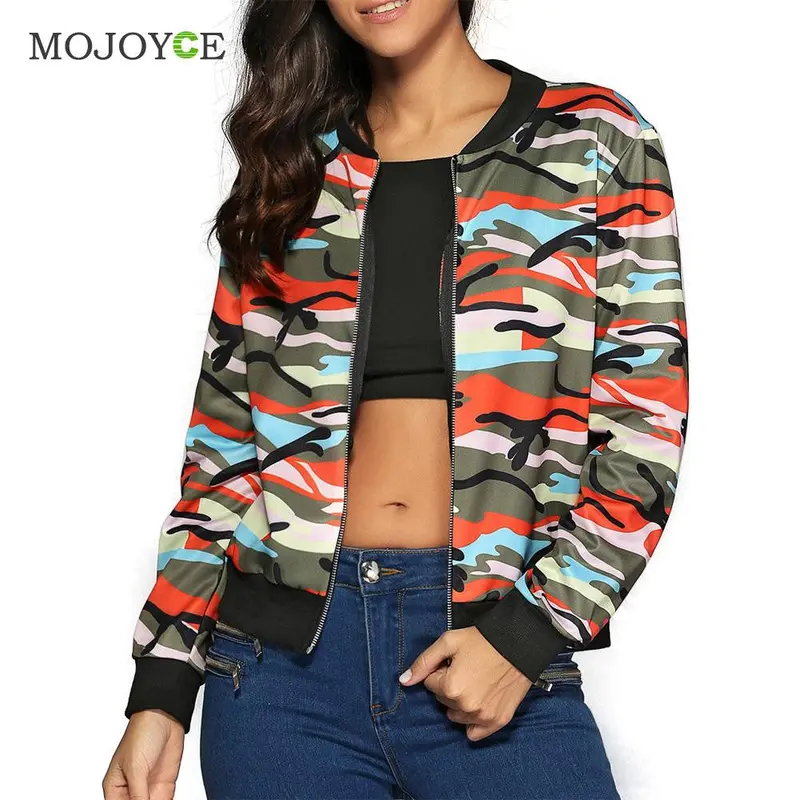 Fashion Collar Long Sleeve Bomber Jacket Zip Camouflage Printed Baseball Jackets Coat Army Jackets Biker Coat Outerwear 1