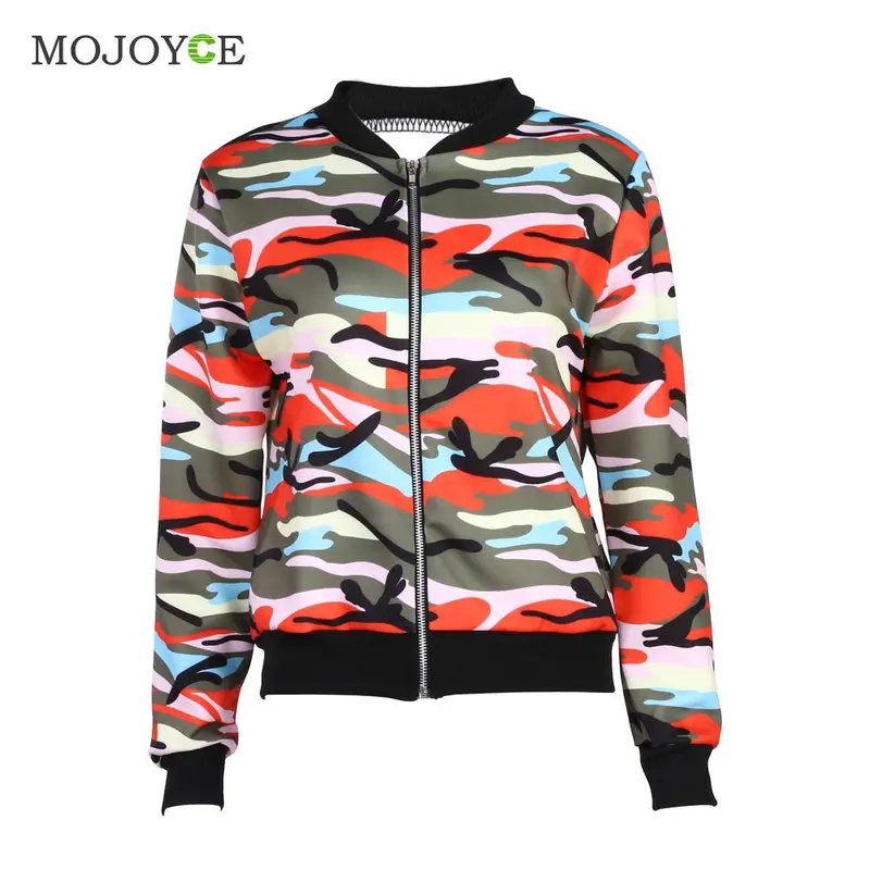 Fashion Collar Long Sleeve Bomber Jacket Zip Camouflage Printed Baseball Jackets Coat Army Jackets Biker Coat Outerwear 2