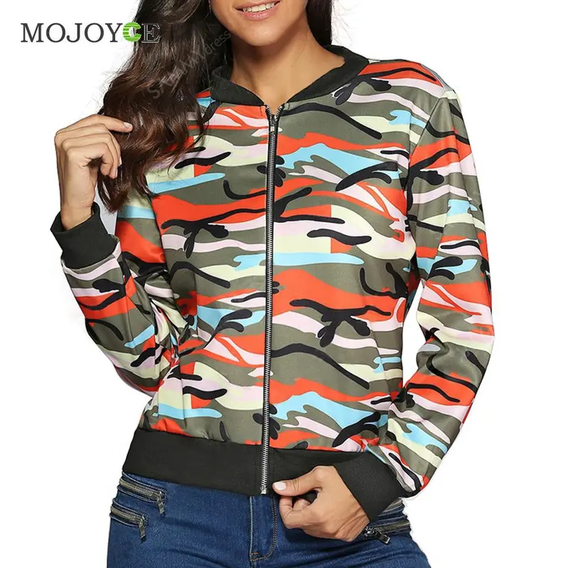 Fashion Collar Long Sleeve Bomber Jacket Zip Camouflage Printed Baseball Jackets Coat Army Jackets Biker Coat Outerwear 3