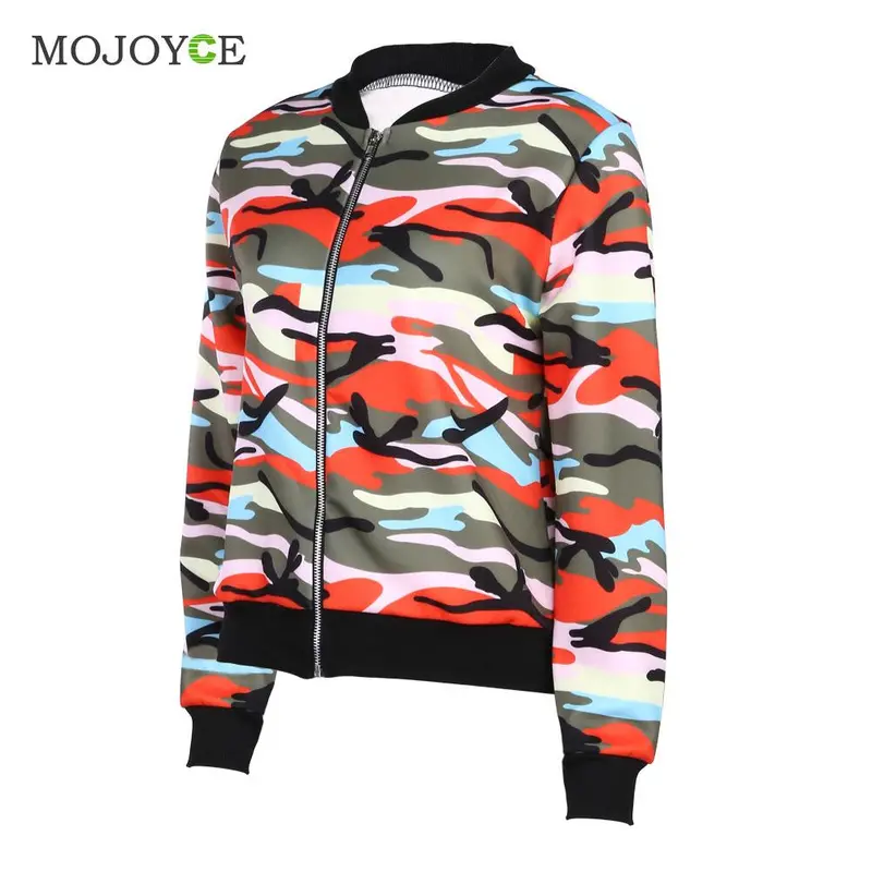 Fashion Collar Long Sleeve Bomber Jacket Zip Camouflage Printed Baseball Jackets Coat Army Jackets Biker Coat Outerwear 4