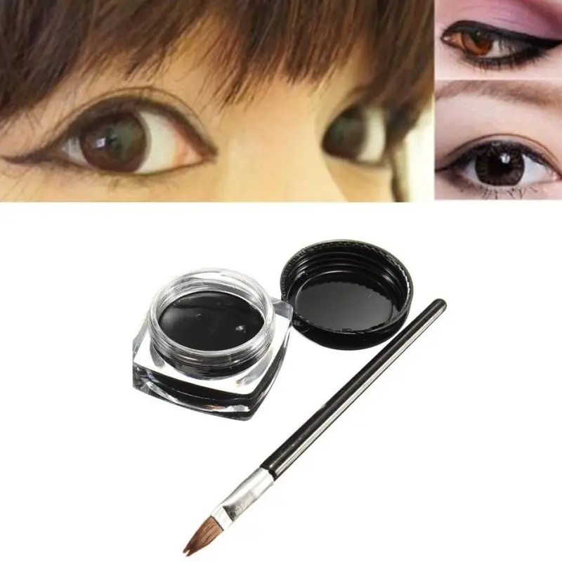 Fashion Cosmetic Waterproof Eye Liner Pencil Make Up Black Liquid Eyeliner Shadow Gel Makeup + Brush Black 1