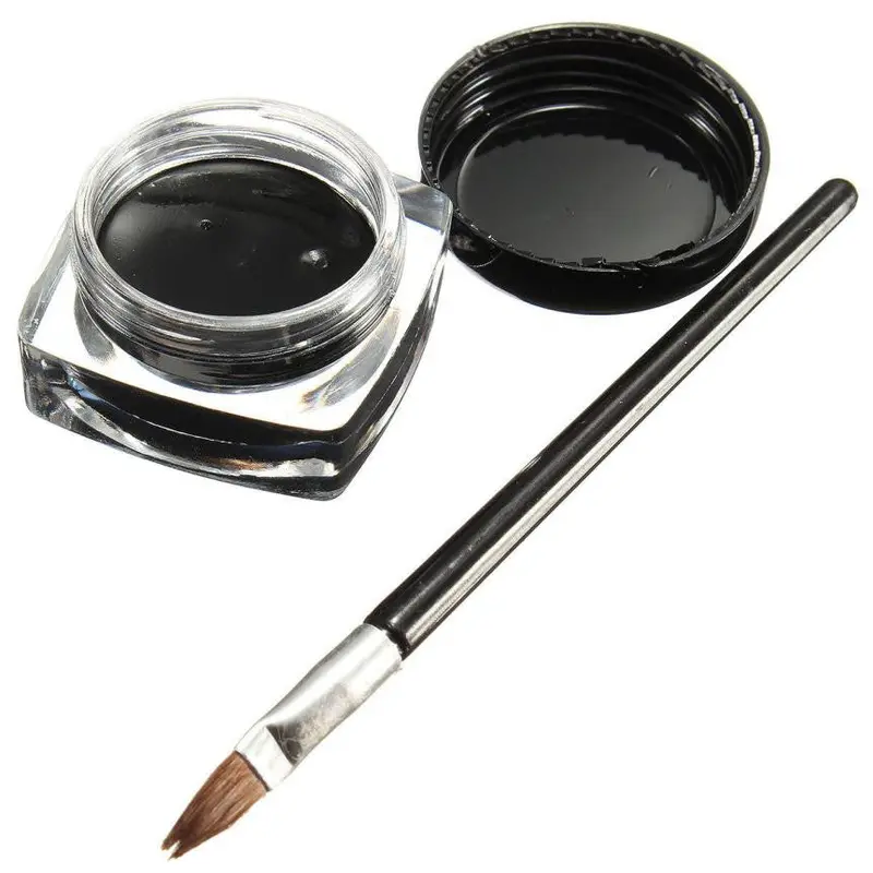Fashion Cosmetic Waterproof Eye Liner Pencil Make Up Black Liquid Eyeliner Shadow Gel Makeup + Brush Black 2