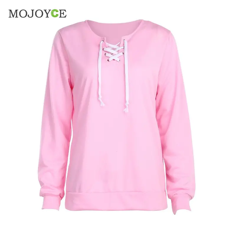 Fashion Cross Lace Up Sweatshirt Women Pink Hoodies Women Cross Strap Hoody Sweatershirt Jumper Pullover 4