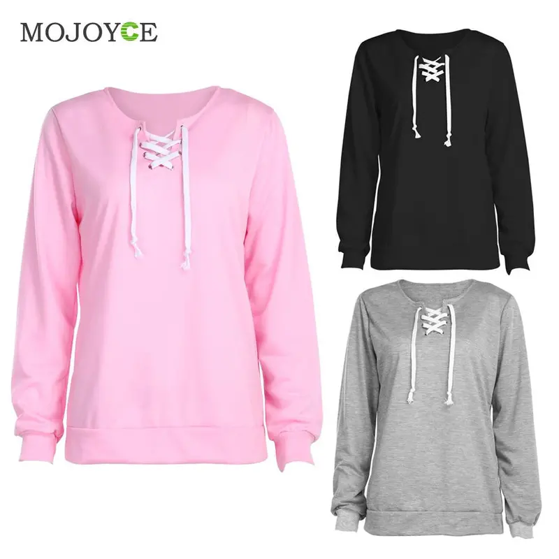 Fashion Cross Lace Up Sweatshirt Women Pink Hoodies Women Cross Strap Hoody Sweatershirt Jumper Pullover 5