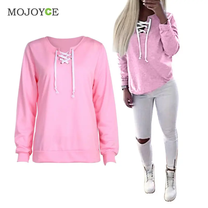 Fashion Cross Lace Up Sweatshirt Women Pink Hoodies Women Cross Strap Hoody Sweatershirt Jumper Pullover 8