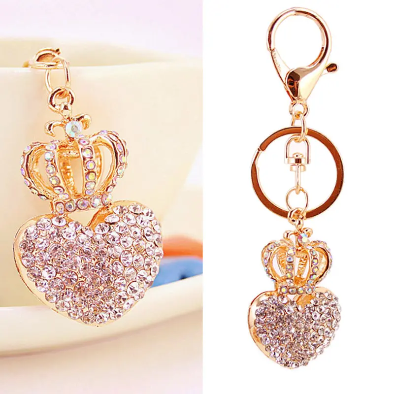 Fashion Crown Heart Rhinestone Keychain Crystal Bag Charm Key Ring Charm Accessory Jewelry Pendant Keychain 2