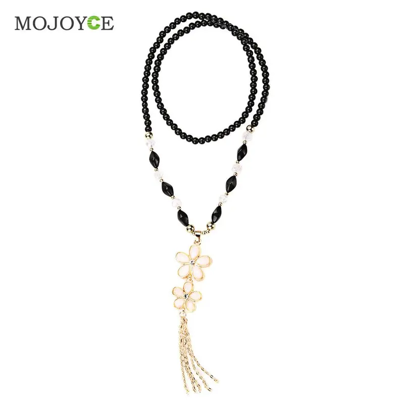 Fashion Crystal Flowers Women Lovely Style Long Chain Necklace Pendant Jewelry Flower Pendant Natural Stone Beads Necklace Gift 1