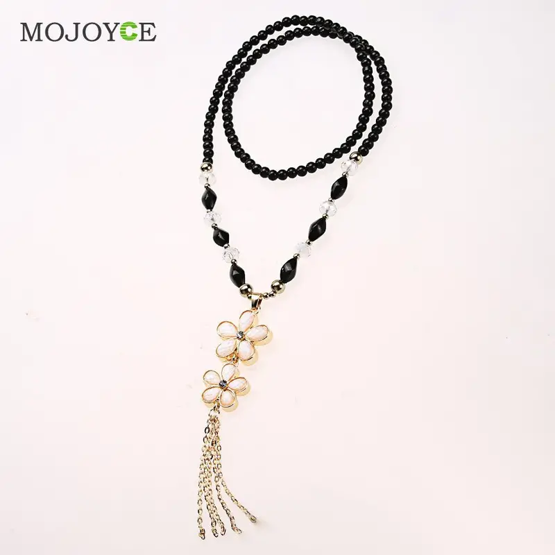 Fashion Crystal Flowers Women Lovely Style Long Chain Necklace Pendant Jewelry Flower Pendant Natural Stone Beads Necklace Gift 2