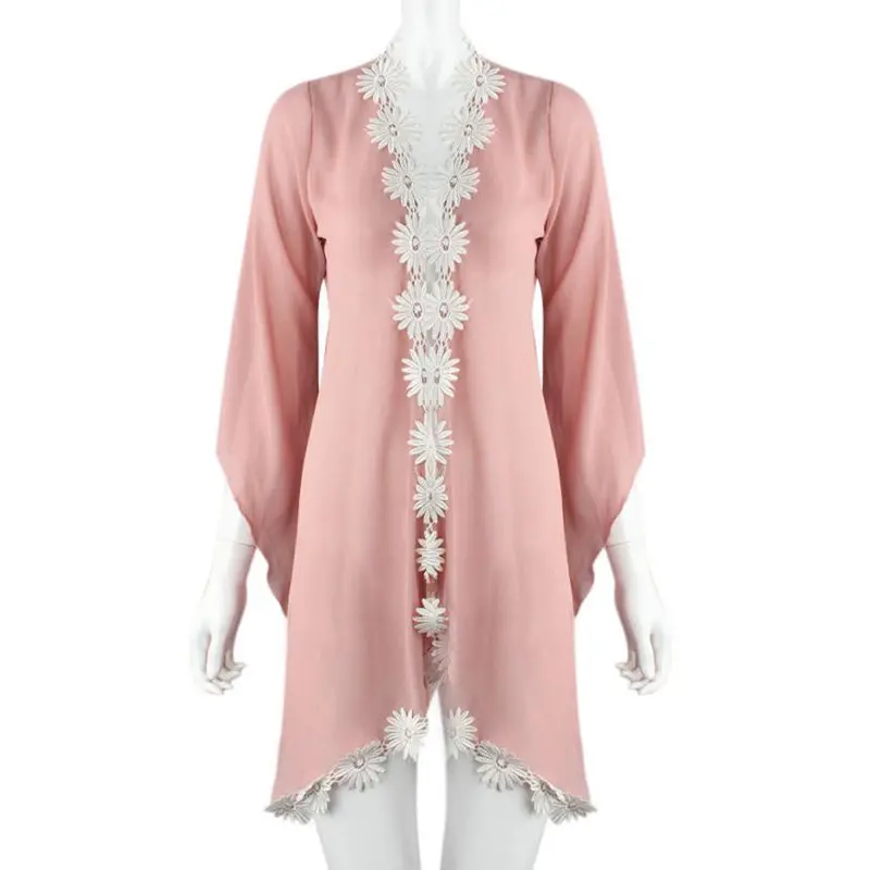 Fashion Design Women Ethnic Lace Flower Loose Kimono Cardigan Jacket Blouse Tops 2