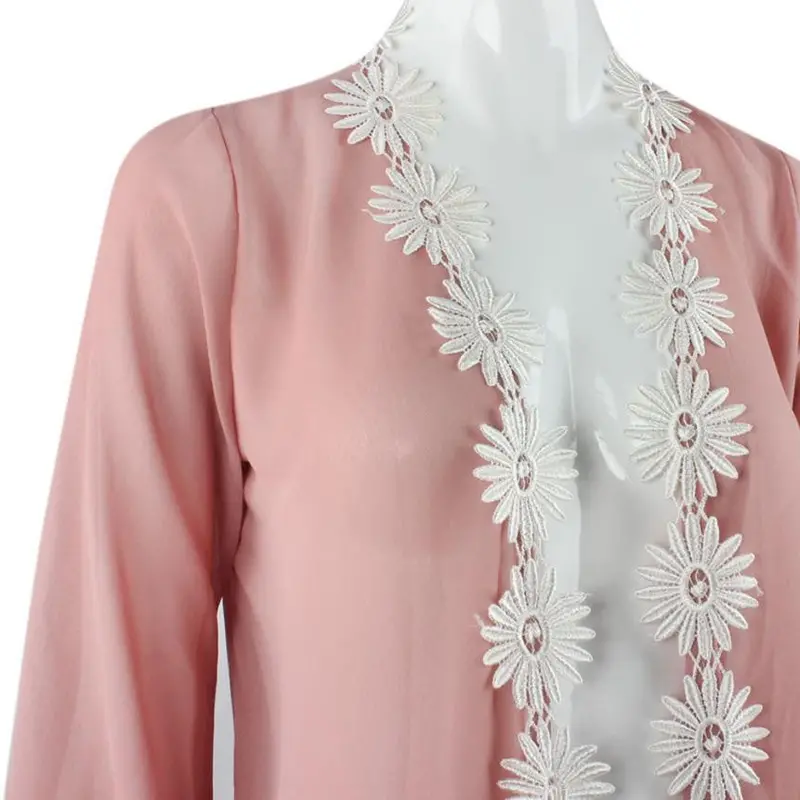 Fashion Design Women Ethnic Lace Flower Loose Kimono Cardigan Jacket Blouse Tops 4