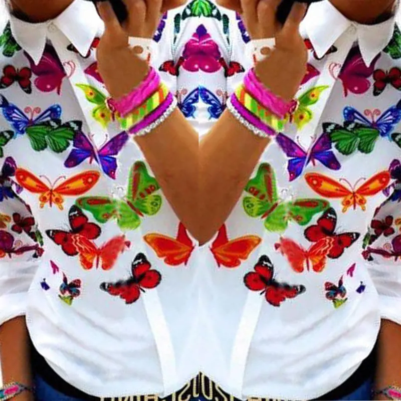 Fashion Digital Printed Loose Chiffon Blusas Tops Long Sleeve Shirt Blouse Shirt Women Blusa Feminino Women Tops 1