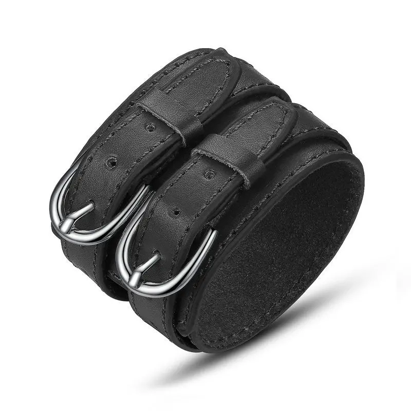 Fashion Double Belt Leather Wrist Friendship Bracelet Buckle Punk I0268 2