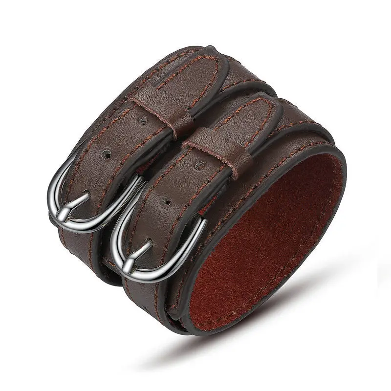 Fashion Double Belt Leather Wrist Friendship Bracelet Buckle Punk I0268 3
