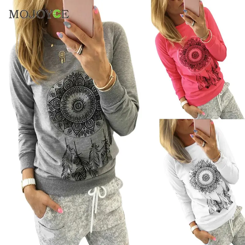 Fashion Dreamcatcher Printing Hoodie Women Long Sleeve Sweatshirt Women Casual Gray Red White Pullover M,L,Xl 7