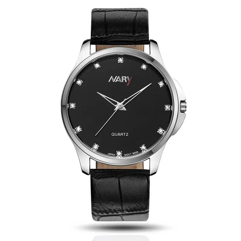 Fashion Dress Lrhinestone Men Business Sport Leather Waterproof Quartz Wrist Watch 1