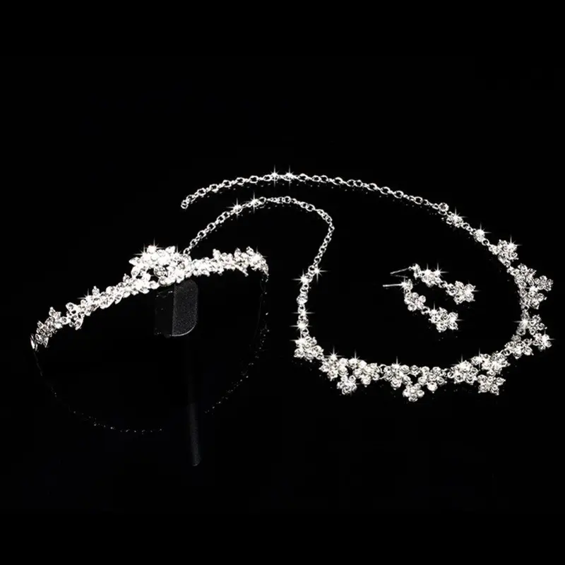 Fashion Elegant Luxurious Crown Tiara Rhinestone Necklace Earring Crown Set Party Wedding Jewelry Set Brides 2