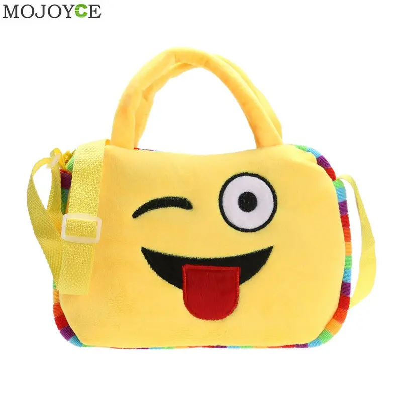 Fashion Emoji Face Expression Plush Toy Children Cute Bags School Bag For Teenage Girls Emoji Handbag Schoolbag Messenger Bags 4