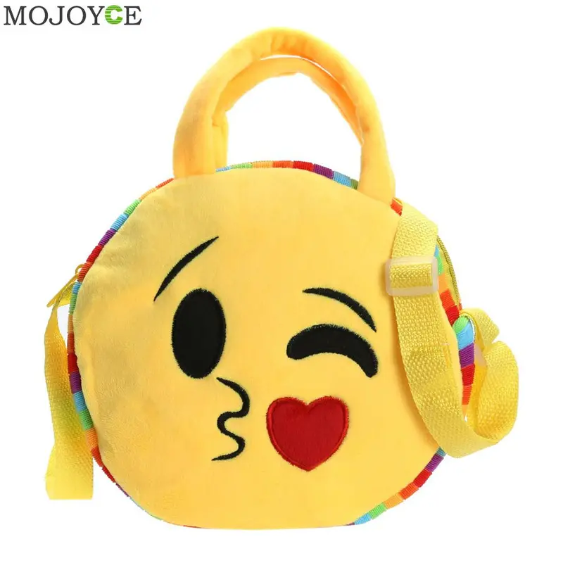 Fashion Emoji Face Expression Plush Toy Children Round Backpacks School Bag Kid Backpacks Plush Baby Children School Bags 10