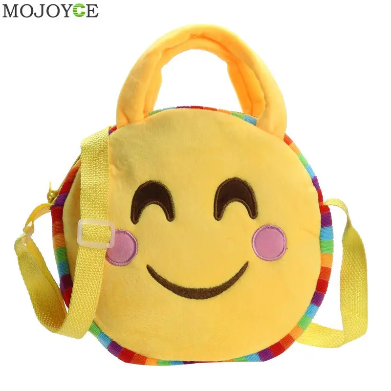 Fashion Emoji Face Expression Plush Toy Children Round Backpacks School Bag Kid Backpacks Plush Baby Children School Bags 3