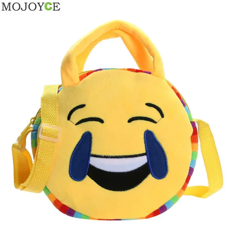 Fashion Emoji Face Expression Plush Toy Children Round Backpacks School Bag Kid Backpacks Plush Baby Children School Bags 5