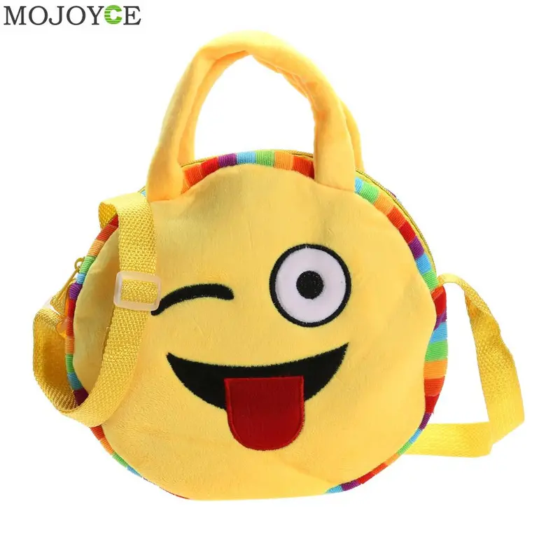 Fashion Emoji Face Expression Plush Toy Children Round Backpacks School Bag Kid Backpacks Plush Baby Children School Bags 6
