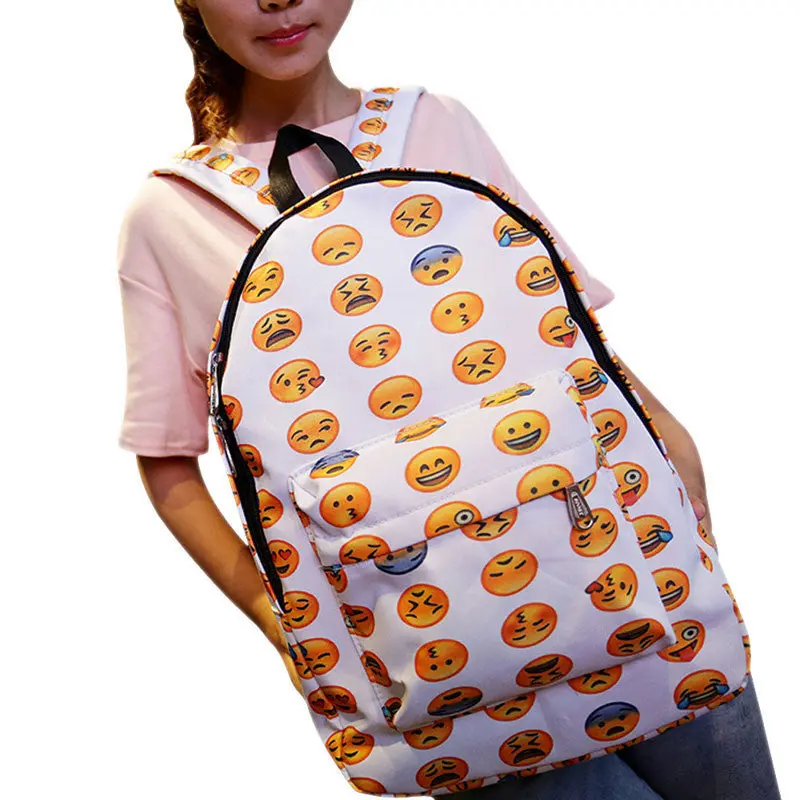 Fashion Emoji Printing Backpack Women Yellow Canvas Backpack School Bags For Teenagers Rucksack Travel Bag Mochila Feminina 1