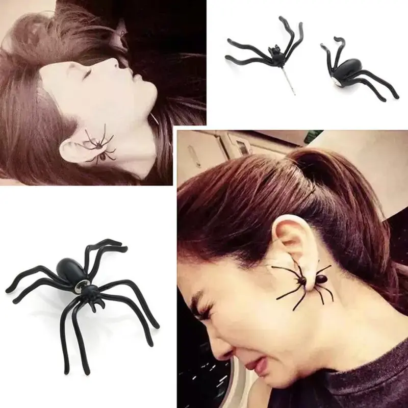 Fashion Exaggerated Gothic Punk Cool 3D Cuff Earring Stereo Black Spider Stud Earrings Animal Harajuku Stud Earrings 1