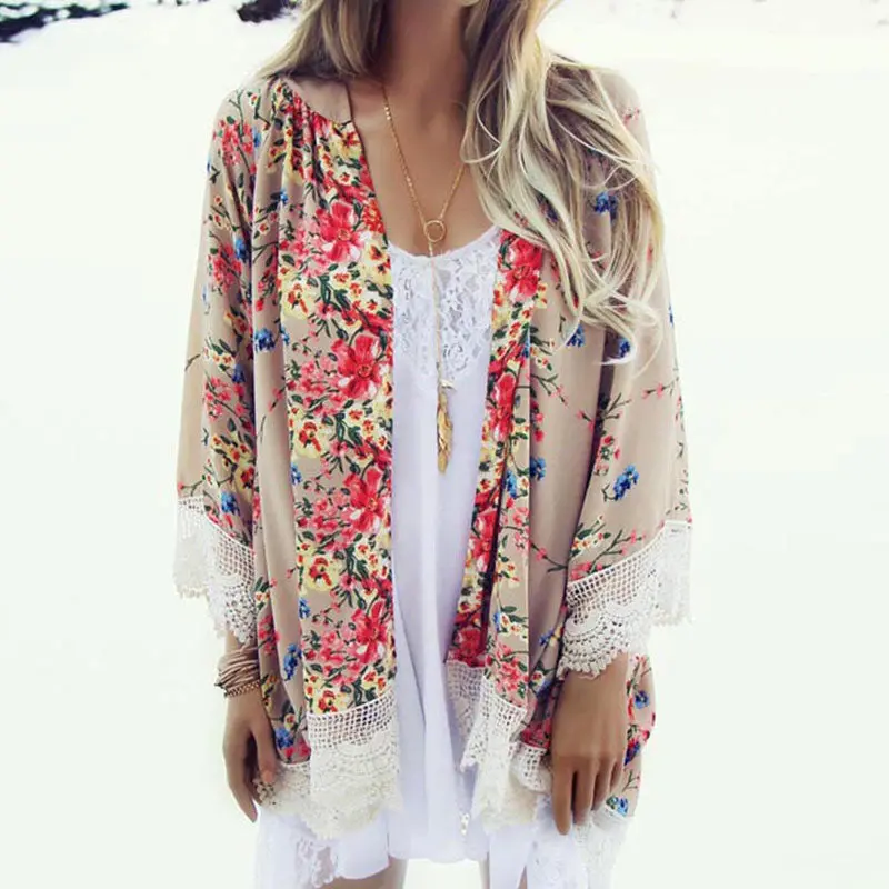 Fashion Floral Chiffon Kimono Women Cardigan Elegant Lace Women Flower Print Chiffon Blouse Shirt Women Loose Kimono Jacket 3
