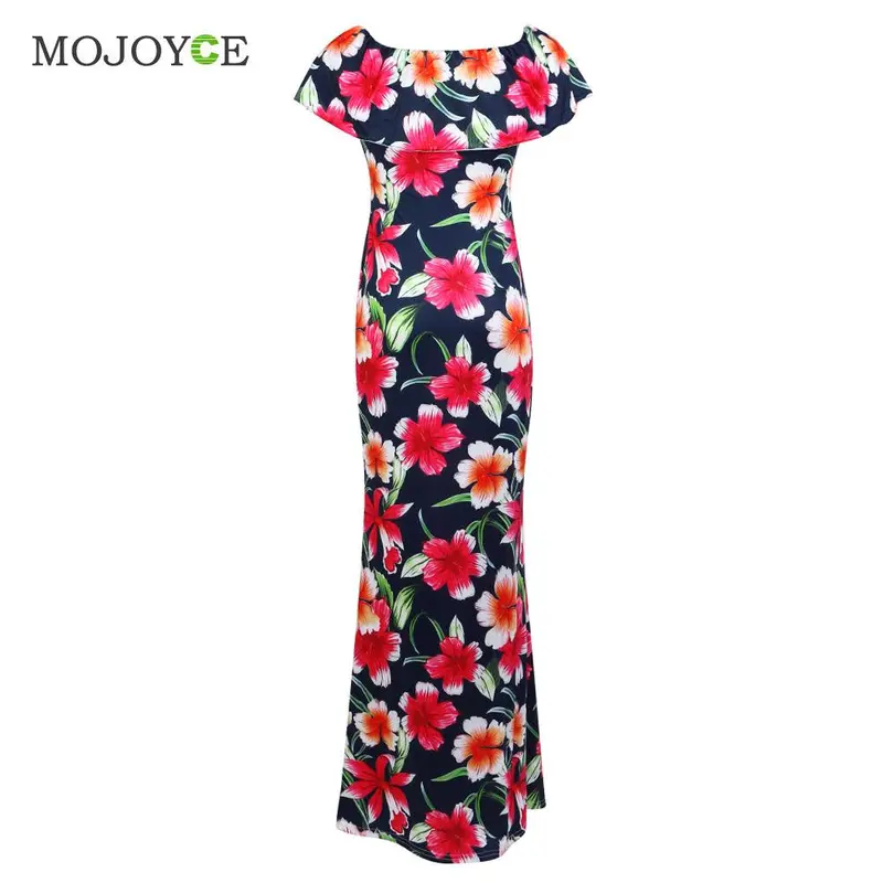 Fashion Floral Print Women Dress Vestidos Off Shoulder Bodycon Party Long Dress Slash Neck Boho Sundress Dress 4