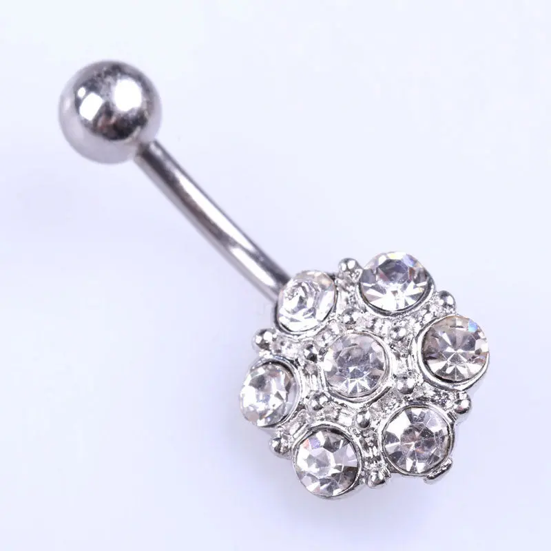 Fashion Flower Woman Belly Button Ring Pendant Crystal Beads White 1