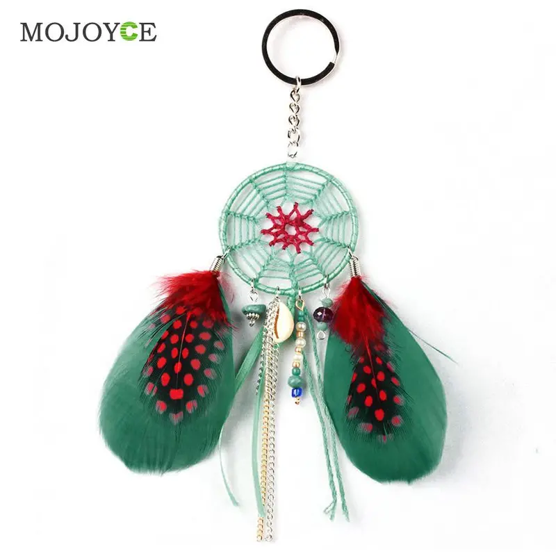 Fashion Green Dream With Feather Key Chain Gift Wall Hanging Decoration Crystal Beads Ancient Bronze Key Rings Fashion Jewelry 1