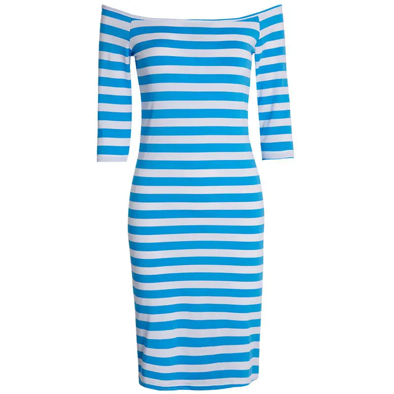 Fashion Half Sleeve Knee Length Stripes Dress Off Shoulder Bodycon Pencil Dress Bodycon Slim Women Dress Vestidos 9