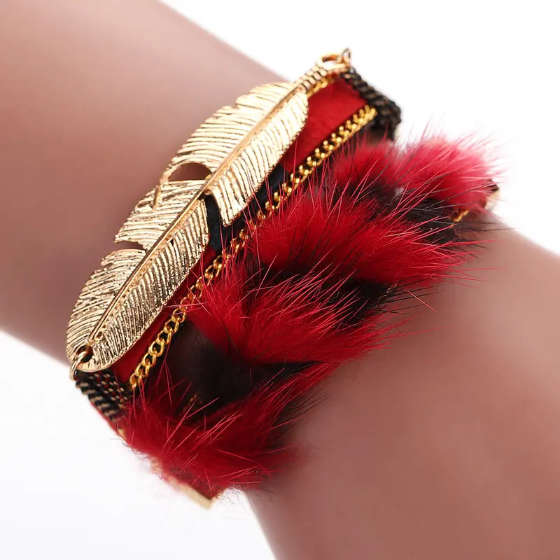Fashion Handmade Unisex Bangles Bracelet Women Men Alloy Feather Leaves Magnetic Multilayer Leather Bracelets Bangles1stl 1