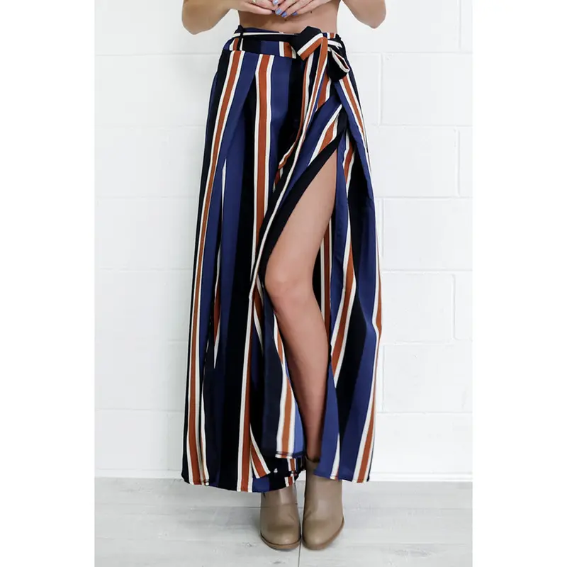 Fashion High Waist Striped Wide Leg Pants Loose Pantalon Femme Elegant Split Drawstring Bow Long Women Pants Pantalones Trousers 1