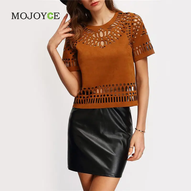 Fashion Hollow Out T Shirt Women Zipper Sexy Tops Casual Tee Shirt Femme Short Crew Neck Cropped Blusas Femininas Women Tops 1