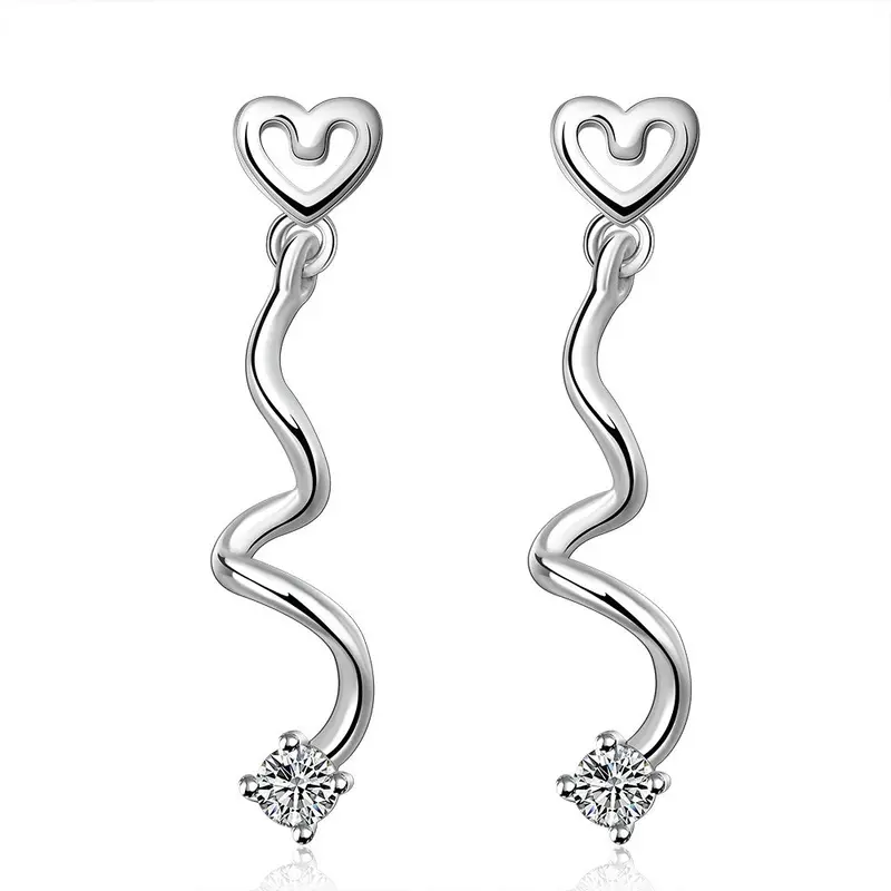 Fashion Jewelry 925 Silver Brincos Heart Long Snake Earrings For Women Best Gifts New Supplies Earrings 1