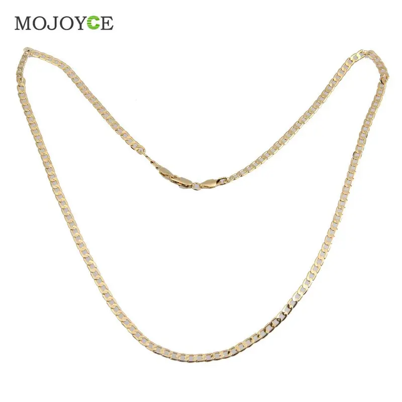 Fashion Jewelry Men Women Gold Plated Flat Curb Link Chain Necklace Gift 1